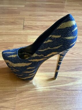 Alba Blue and Gold Zebra-Print Platform Pump - Women's High Heel